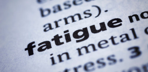 Close-up of a dictionary page with the word fatigue in bold black print.