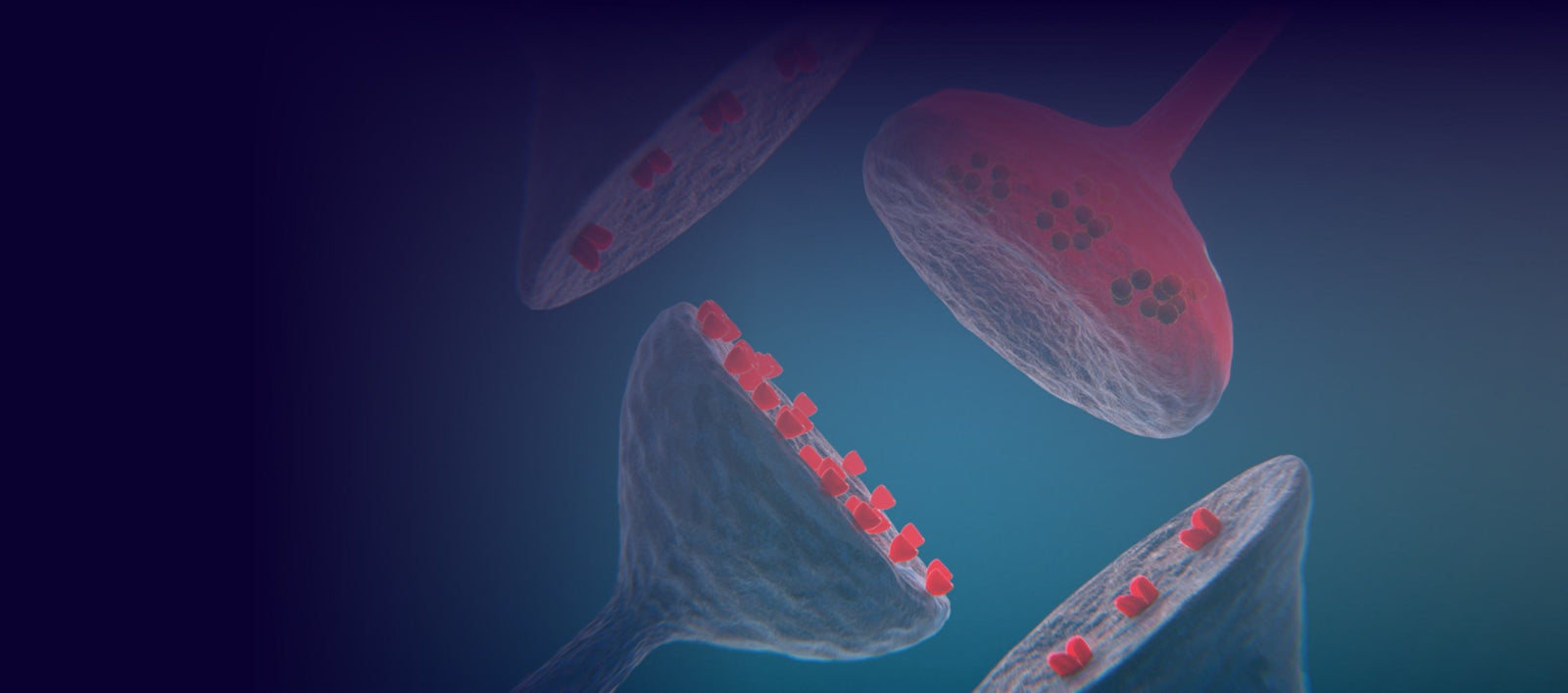 Futuristic jellyfish-like organisms with glowing red patterns floating in blue digital space for gaming