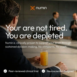 Numin brain supplement hero claim: you are not tired, you are depleted, clinically proven.