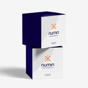 Two white Numin supplement boxes with orange logo and tagline 'make every decision count' stacked vertically