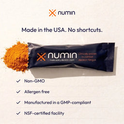 Numin decision fatigue supplement stick pack, made in USA, non-GMO, allergen free, NSF-certified.